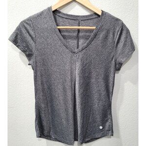 Bally Total Fitness V-Neck Short Sleeve Athletic Top Black/Gray Size S